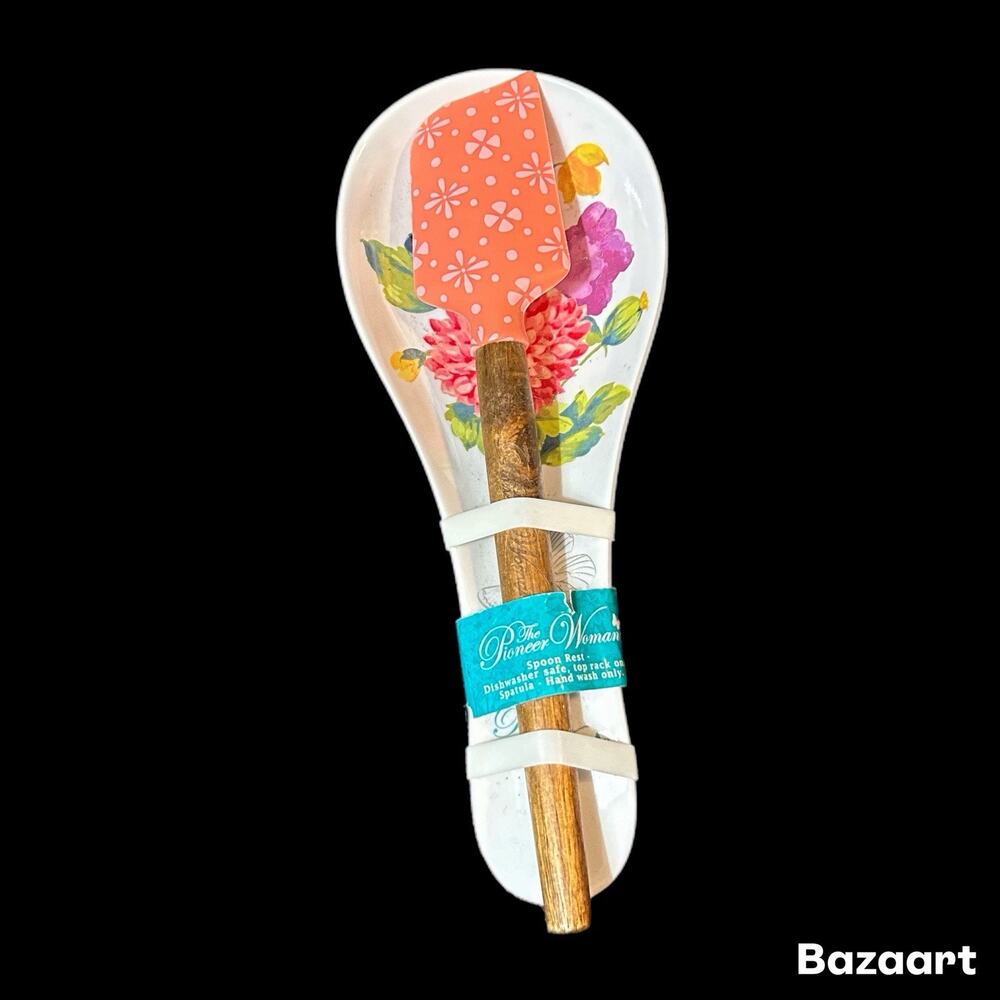 NEW Pioneer Woman Spoon Rest and Spatula Set Blooming Bouquet